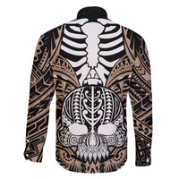 Personalised Polynesia Skull Family Matching Off Shoulder Short Dress and Hawaiian Shirt With Boars Tusk Gold Arty Vibe LT9 - Polynesian Pride