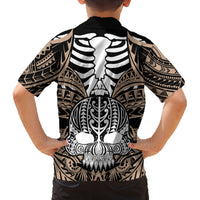 Personalised Polynesia Skull Family Matching Tank Maxi Dress and Hawaiian Shirt With Boars Tusk Gold Arty Vibe LT9 - Polynesian Pride