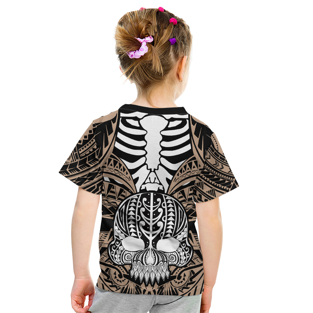 Personalised Polynesia Skull Kid T Shirt With Boars Tusk Gold Arty Vibe LT9 - Polynesian Pride