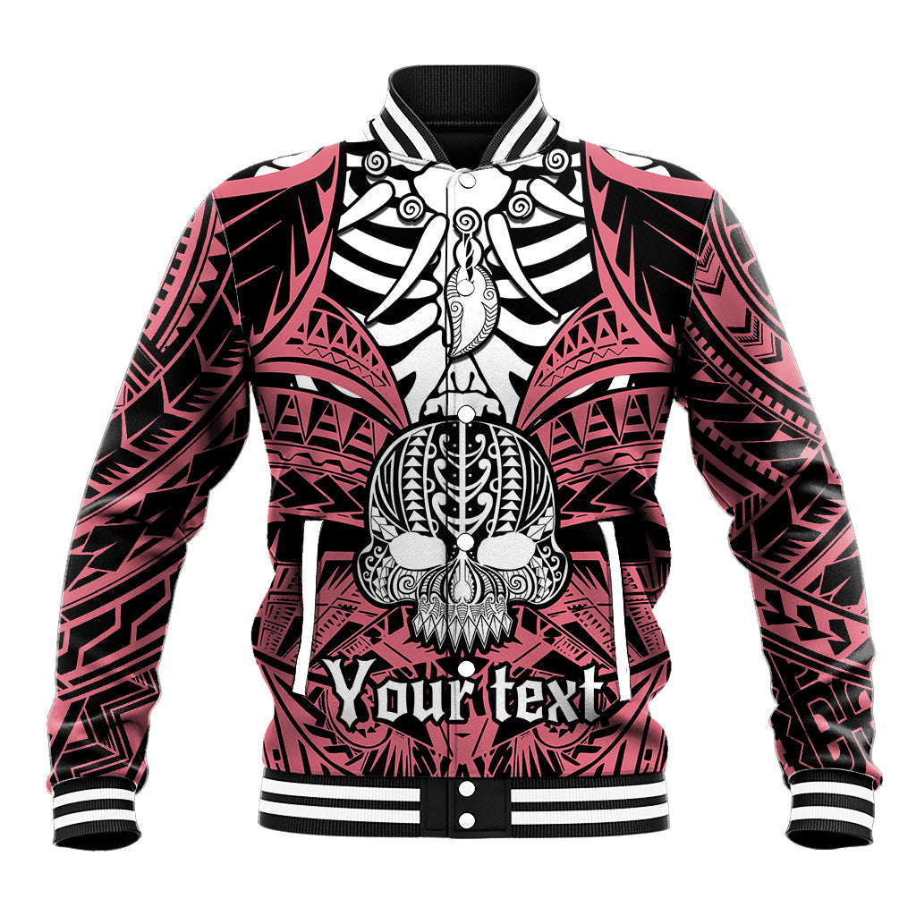 Personalised Polynesia Skull Baseball Jacket With Boars Tusk Pink Arty Vibe LT9 Unisex Pink - Polynesian Pride