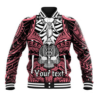 Personalised Polynesia Skull Baseball Jacket With Boars Tusk Pink Arty Vibe LT9 Unisex Pink - Polynesian Pride