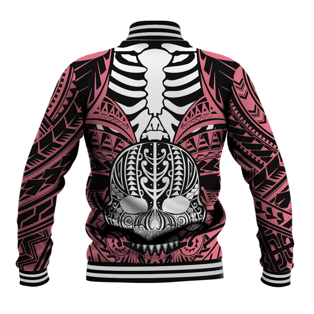 Personalised Polynesia Skull Baseball Jacket With Boars Tusk Pink Arty Vibe LT9 - Polynesian Pride
