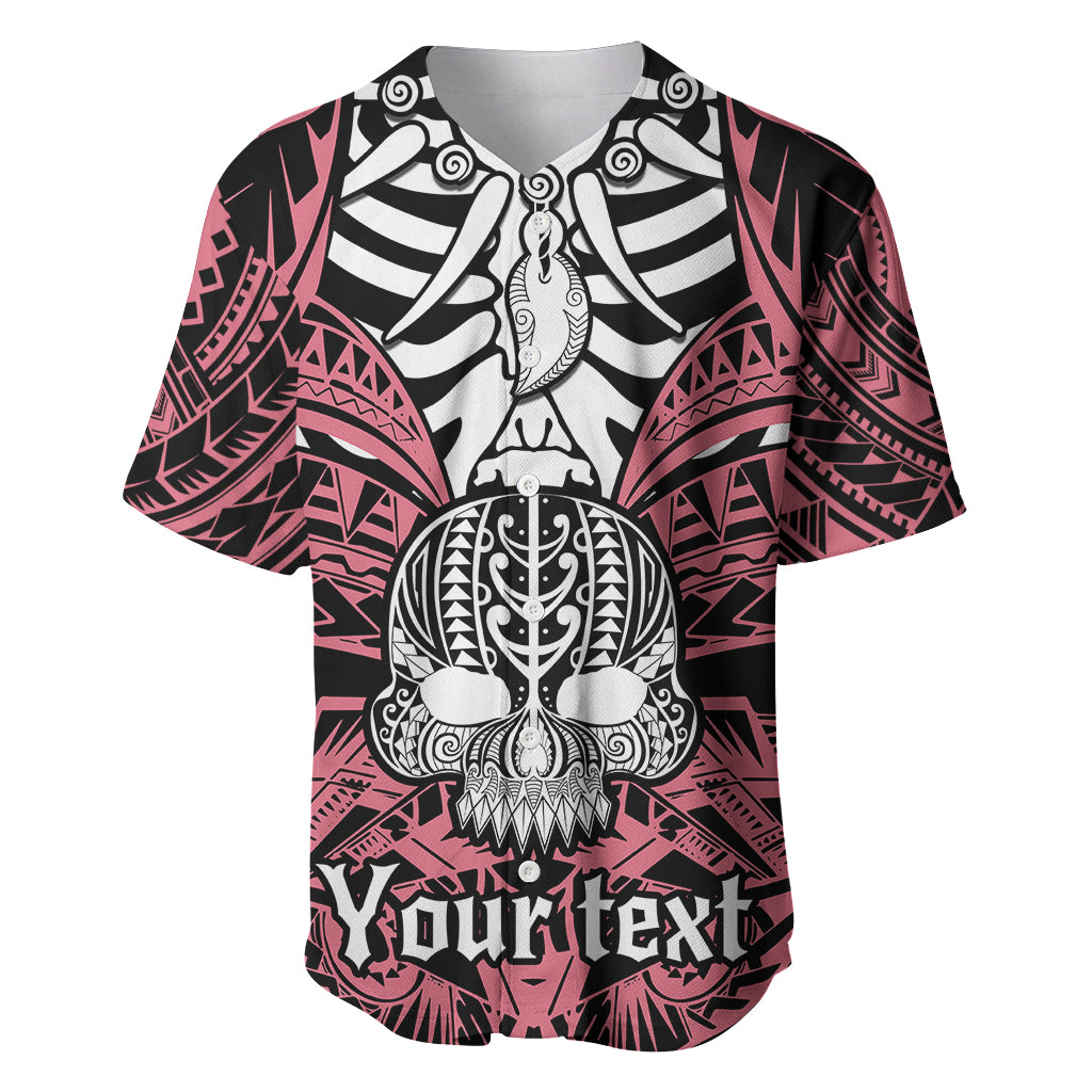 Personalised Polynesia Skull Baseball Jersey With Boars Tusk Pink Arty Vibe LT9 Pink - Polynesian Pride