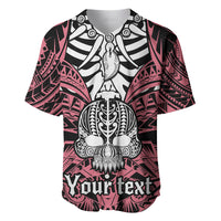 Personalised Polynesia Skull Baseball Jersey With Boars Tusk Pink Arty Vibe LT9 Pink - Polynesian Pride