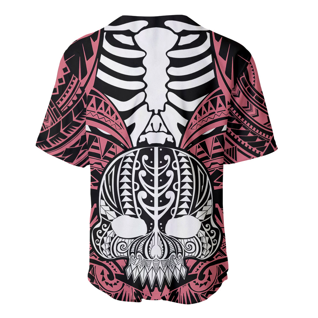 Personalised Polynesia Skull Baseball Jersey With Boars Tusk Pink Arty Vibe LT9 - Polynesian Pride