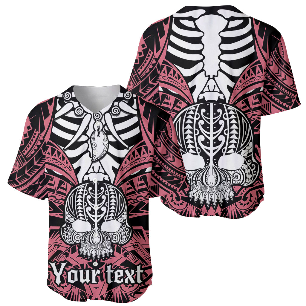Personalised Polynesia Skull Baseball Jersey With Boars Tusk Pink Arty Vibe LT9 - Polynesian Pride