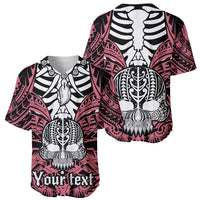 Personalised Polynesia Skull Baseball Jersey With Boars Tusk Pink Arty Vibe LT9 - Polynesian Pride