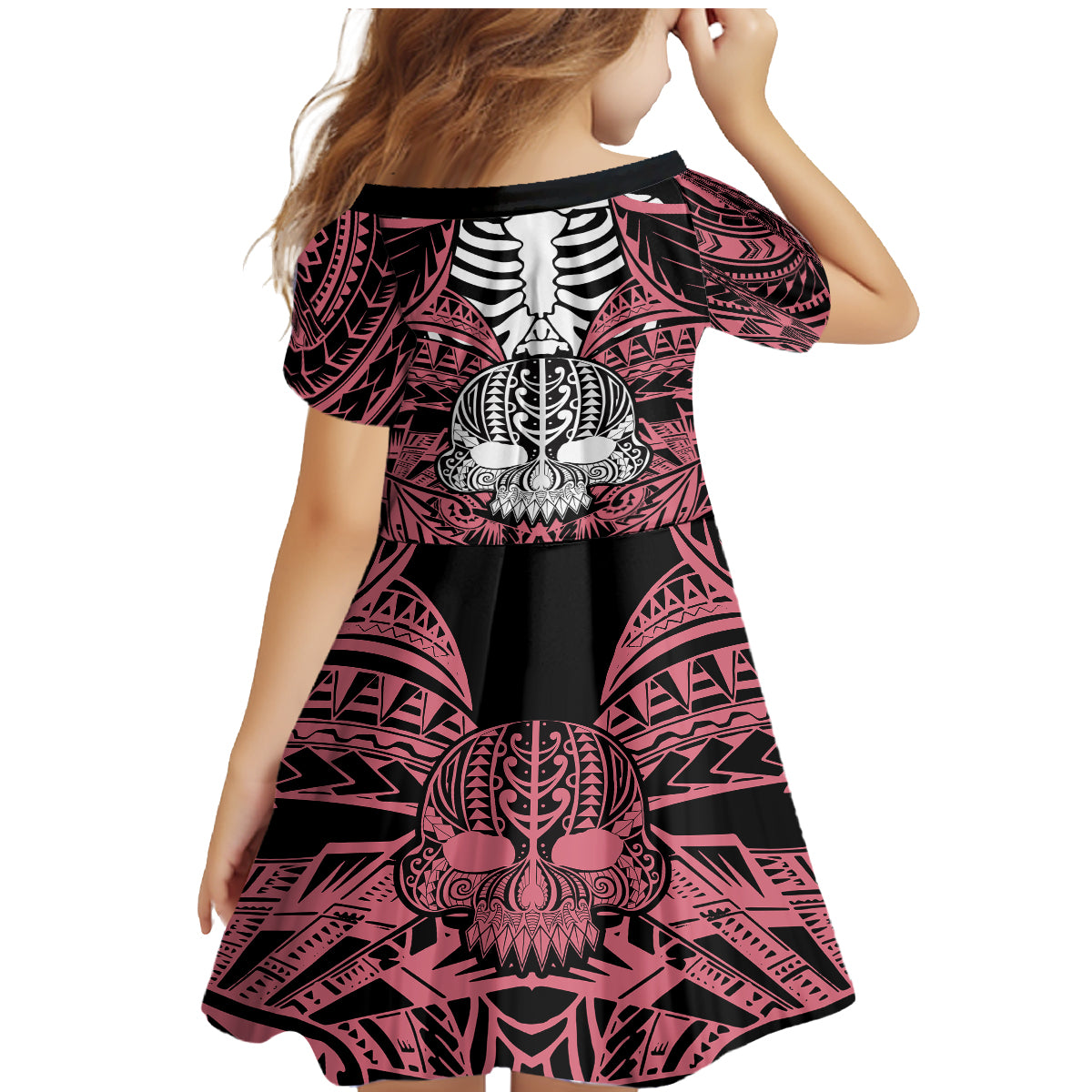 Personalised Polynesia Skull Family Matching Mermaid Dress and Hawaiian Shirt With Boars Tusk Pink Arty Vibe LT9 - Polynesian Pride