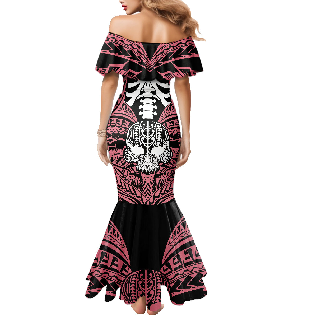 Personalised Polynesia Skull Family Matching Mermaid Dress and Hawaiian Shirt With Boars Tusk Pink Arty Vibe LT9 - Polynesian Pride