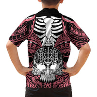 Personalised Polynesia Skull Family Matching Off Shoulder Maxi Dress and Hawaiian Shirt With Boars Tusk Pink Arty Vibe LT9 - Polynesian Pride
