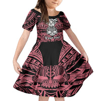 Personalised Polynesia Skull Family Matching Off Shoulder Maxi Dress and Hawaiian Shirt With Boars Tusk Pink Arty Vibe LT9 Daughter's Dress Pink - Polynesian Pride