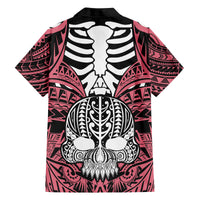 Personalised Polynesia Skull Family Matching Off Shoulder Short Dress and Hawaiian Shirt With Boars Tusk Pink Arty Vibe LT9 - Polynesian Pride