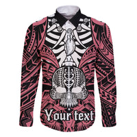 Personalised Polynesia Skull Family Matching Tank Maxi Dress and Hawaiian Shirt With Boars Tusk Pink Arty Vibe LT9 Dad's Shirt - Long Sleeve Pink - Polynesian Pride