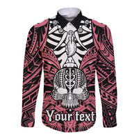 personalised-polynesia-skull-long-sleeve-button-shirt-with-boars-tusk-pink-arty-vibe