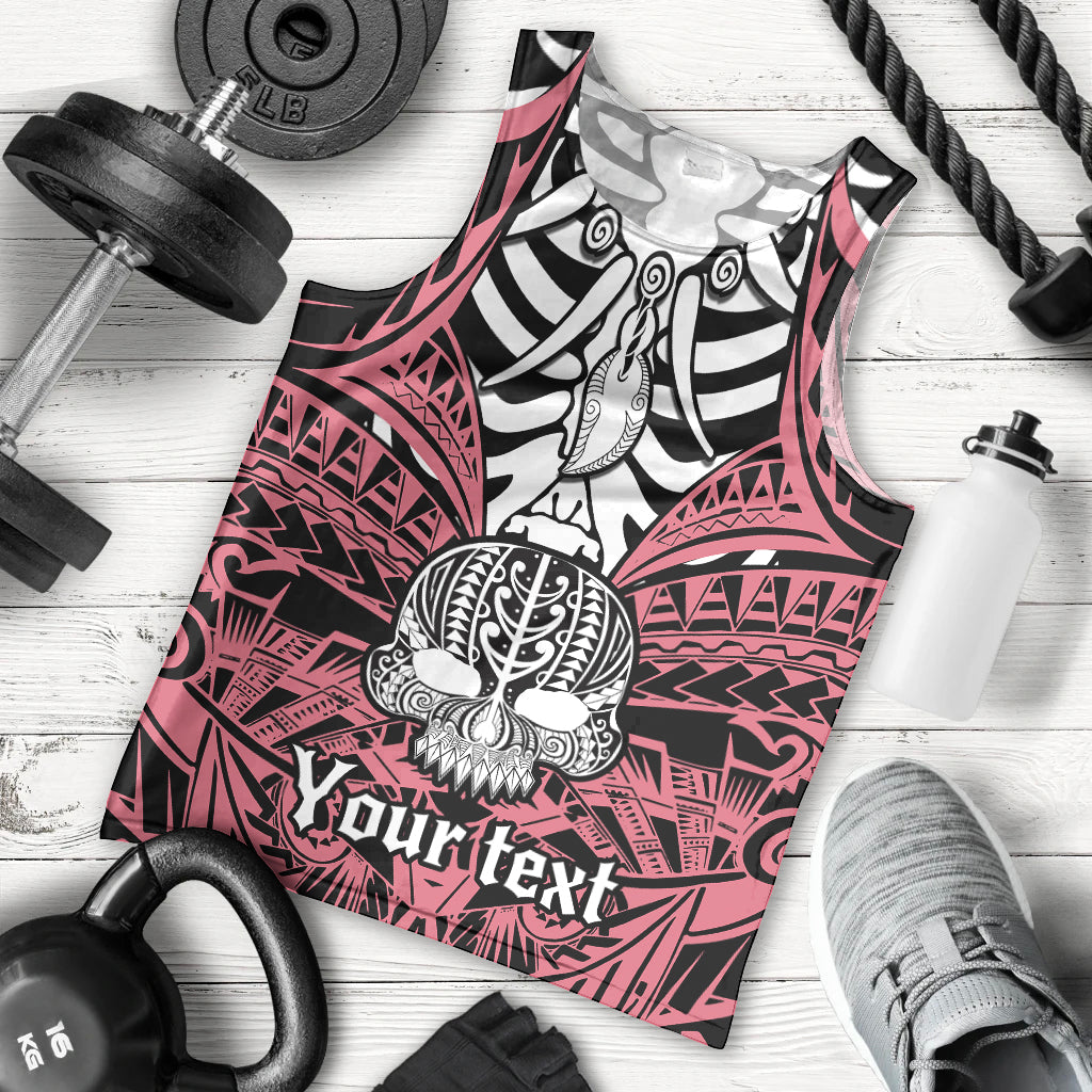 Personalised Polynesia Skull Men Tank Top With Boars Tusk Pink Arty Vibe LT9 Pink - Polynesian Pride
