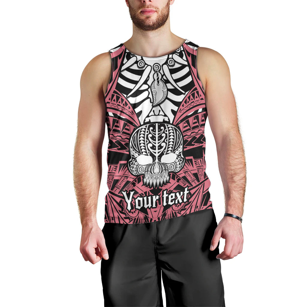 Personalised Polynesia Skull Men Tank Top With Boars Tusk Pink Arty Vibe LT9 - Polynesian Pride