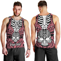 Personalised Polynesia Skull Men Tank Top With Boars Tusk Pink Arty Vibe LT9 - Polynesian Pride