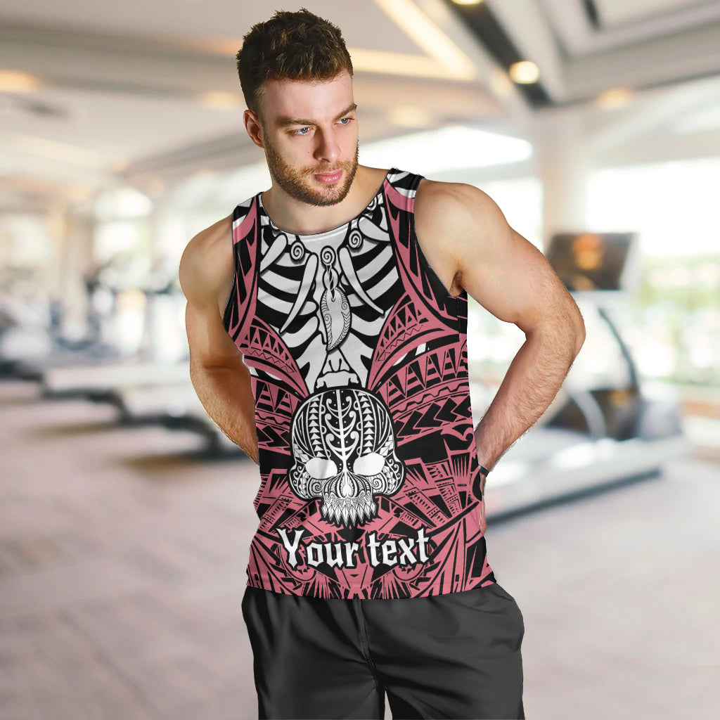 Personalised Polynesia Skull Men Tank Top With Boars Tusk Pink Arty Vibe LT9 - Polynesian Pride