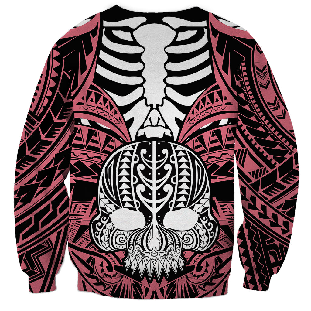 Personalised Polynesia Skull Sweatshirt With Boars Tusk Pink Arty Vibe LT9 - Polynesian Pride