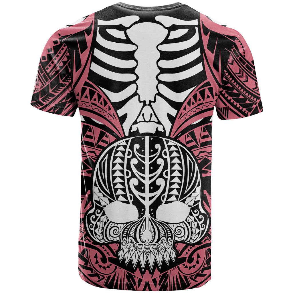 Personalised Polynesia Skull T Shirt With Boars Tusk Pink Arty Vibe LT9 - Polynesian Pride