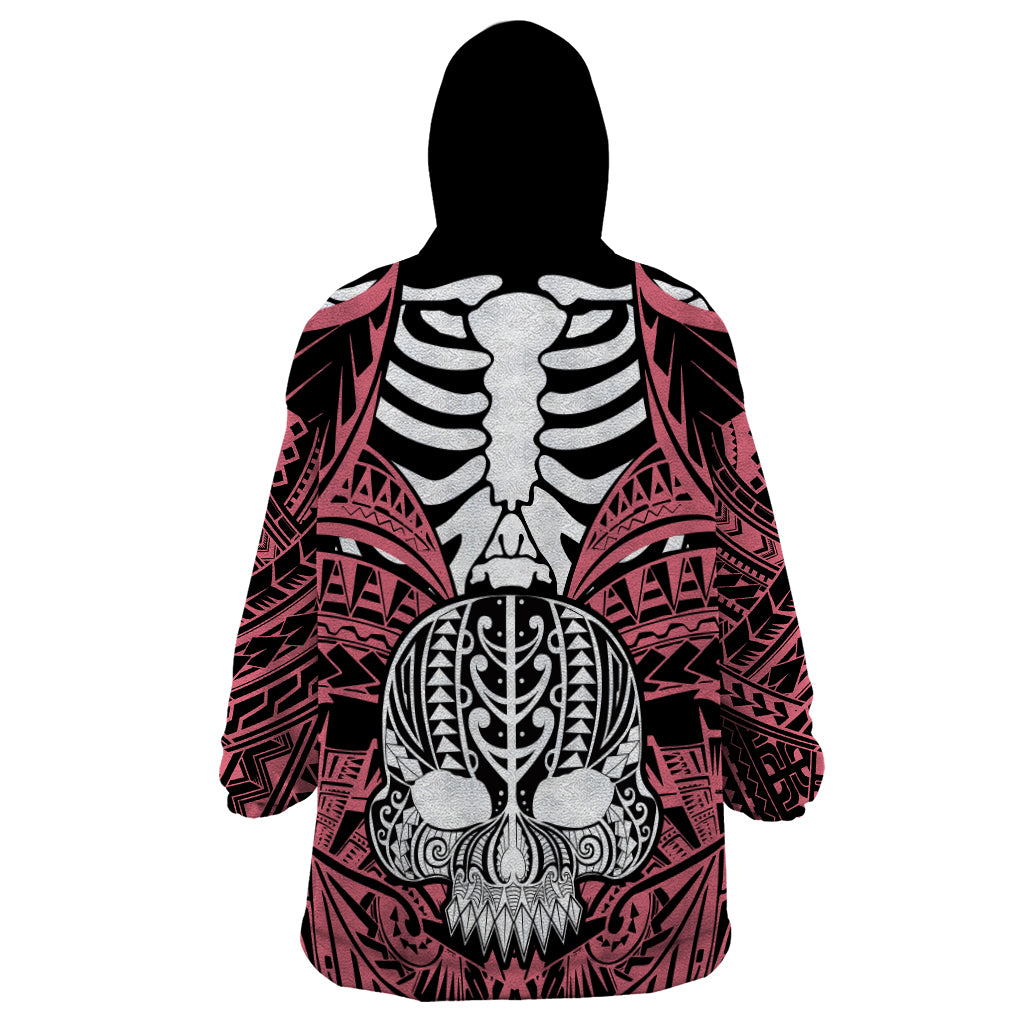 personalised-polynesia-skull-wearable-blanket-hoodie-with-boars-tusk-pink-arty-vibe