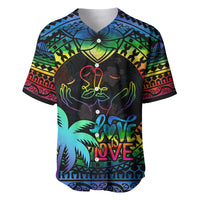 Fiji LGBT Baseball Jersey Love Is Love Tapa Pattern Rainbow Water Color LT9 Black - Polynesian Pride