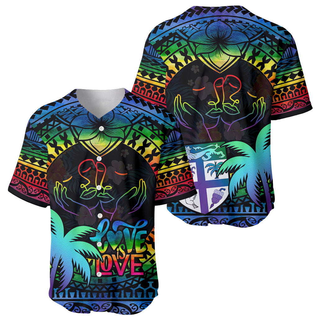 Fiji LGBT Baseball Jersey Love Is Love Tapa Pattern Rainbow Water Color LT9 - Polynesian Pride