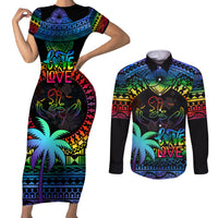 fiji-lgbt-couples-matching-short-sleeve-bodycon-dress-and-long-sleeve-button-shirts-love-is-love-tapa-pattern-rainbow-water-color
