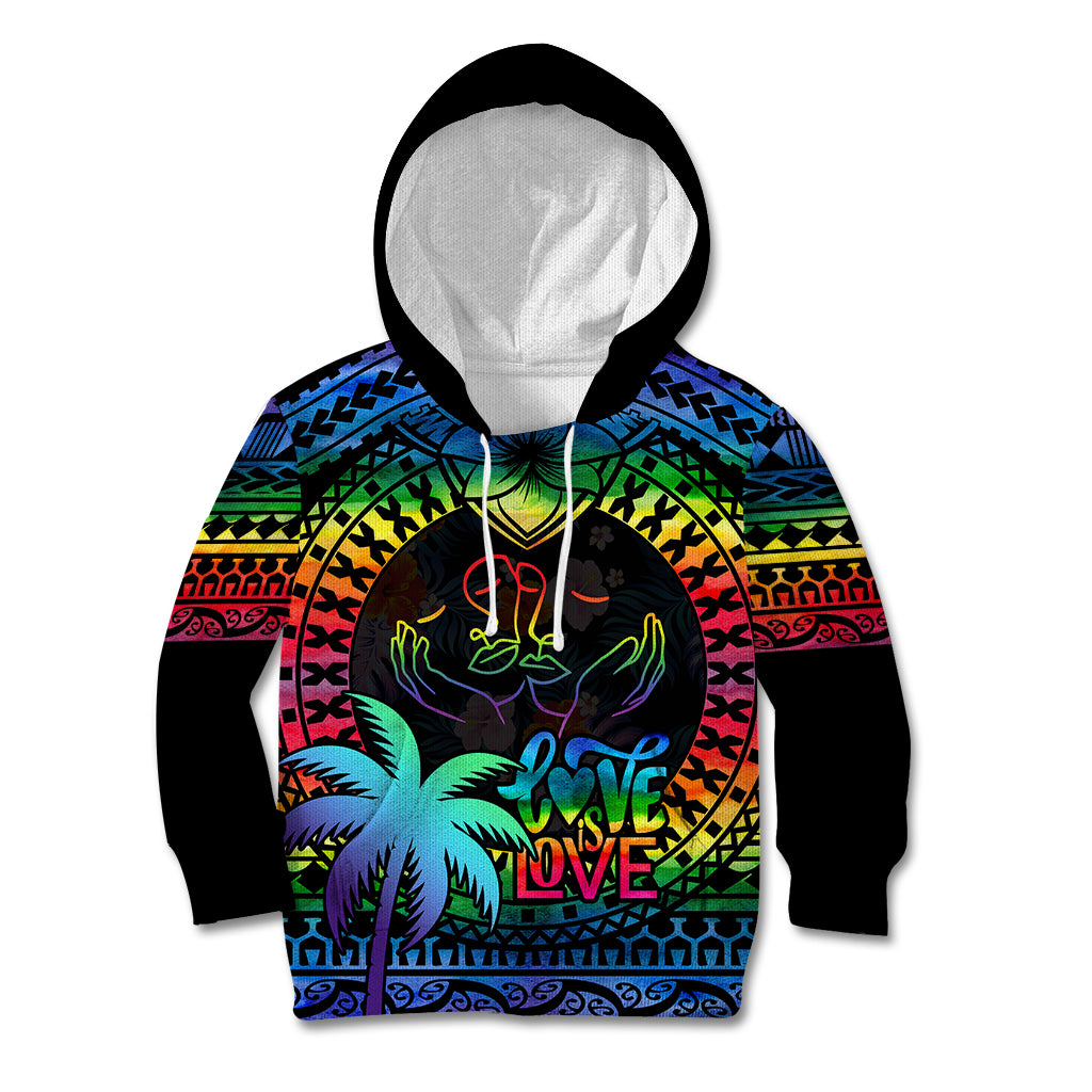 Fiji LGBT Kid Hoodie Love Is Love Tapa Pattern Rainbow Water Color LT9 Black - Polynesian Pride