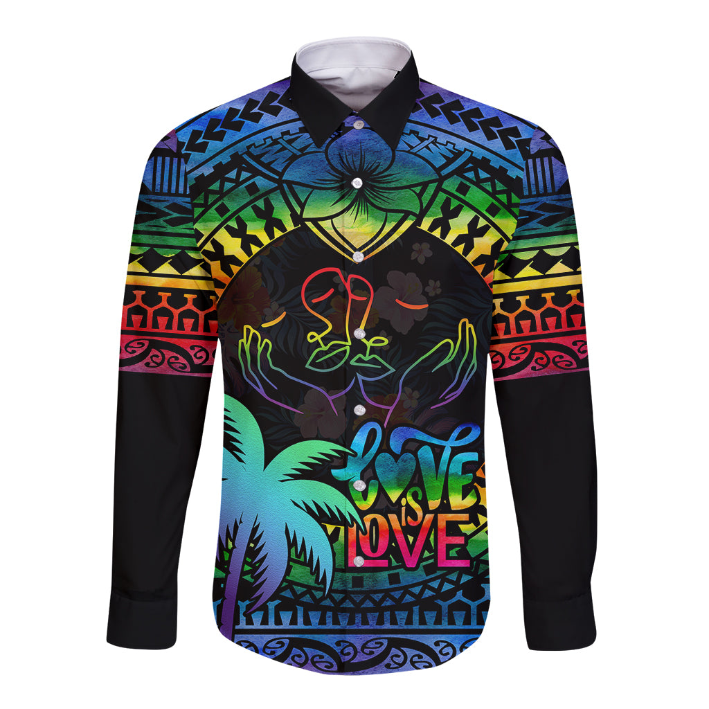 fiji-lgbt-long-sleeve-button-shirt-love-is-love-tapa-pattern-rainbow-water-color