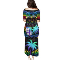 Personalised Fiji LGBT Family Matching Puletasi Dress and Hawaiian Shirt Love Is Love Tapa Pattern Rainbow Water Color LT9 - Polynesian Pride