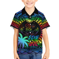 Personalised Fiji LGBT Kid Hawaiian Shirt Love Is Love Tapa Pattern Rainbow Water Color LT9 Kid Black - Polynesian Pride