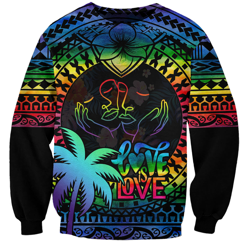 personalised-fiji-lgbt-sweatshirt-love-is-love-tapa-pattern-rainbow-water-color