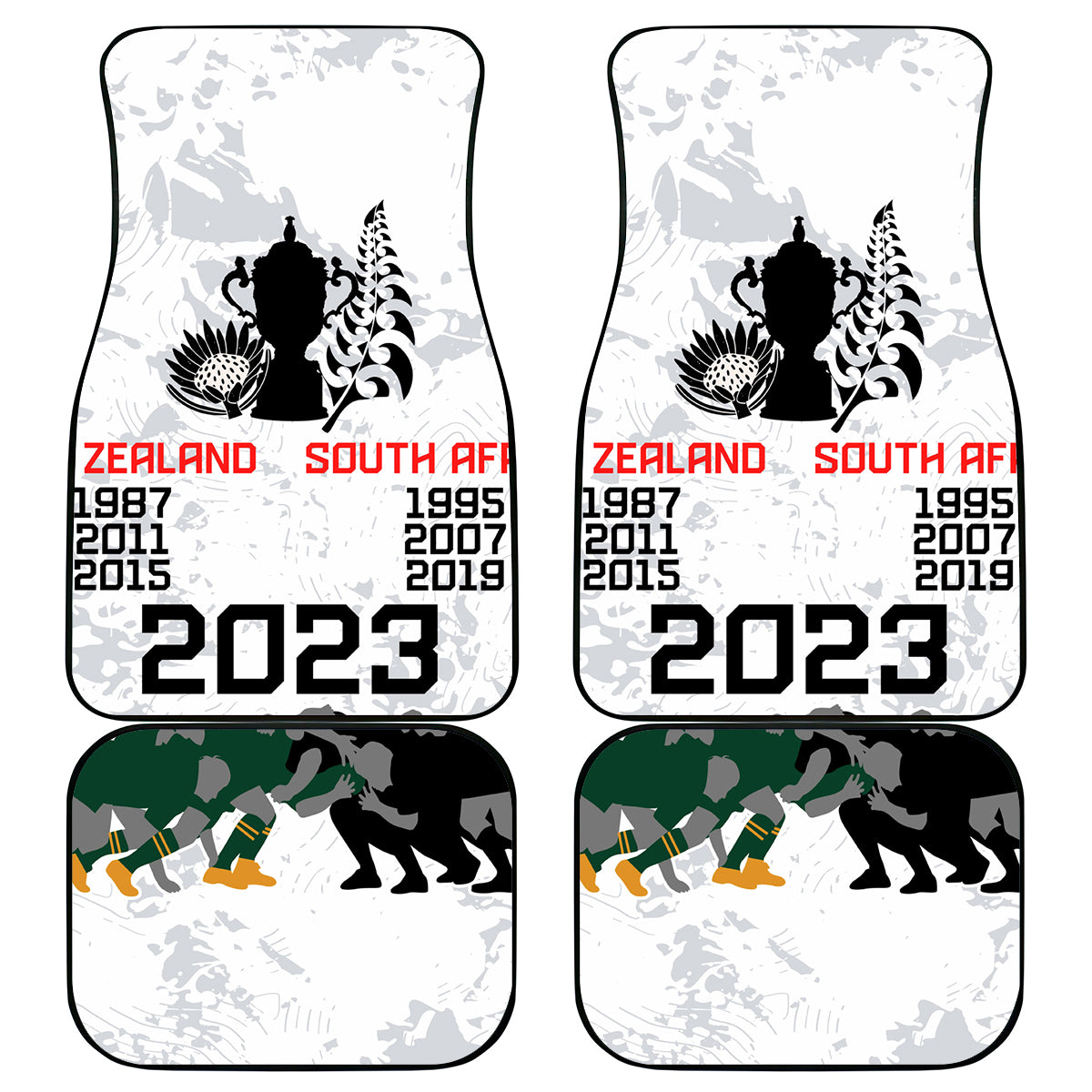 New Zealand South Africa Rugby Car Mats History Commemorative World Cup Winners Unique LT9 White - Polynesian Pride