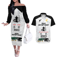 New Zealand South Africa Rugby Couples Matching Off The Shoulder Long Sleeve Dress and Hawaiian Shirt History Commemorative World Cup Winners Unique LT9 White - Polynesian Pride