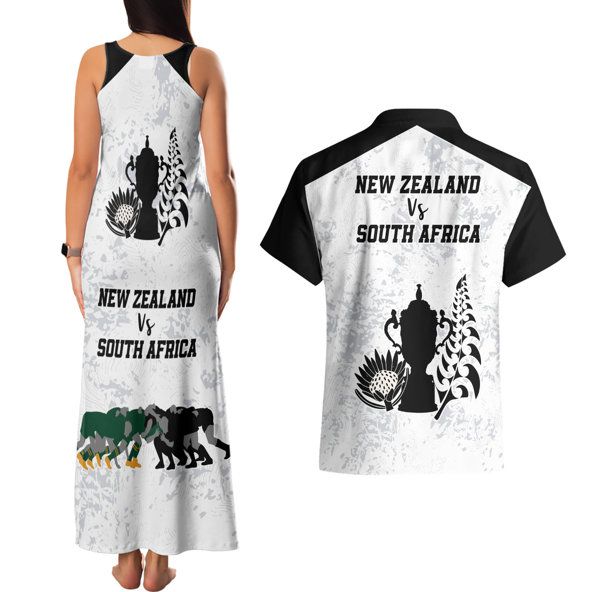 New Zealand South Africa Rugby Couples Matching Tank Maxi Dress and Hawaiian Shirt History Commemorative World Cup Winners Unique LT9 - Polynesian Pride