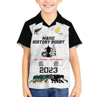 New Zealand South Africa Rugby Family Matching Short Sleeve Bodycon Dress and Hawaiian Shirt History Commemorative World Cup Winners Unique LT9 Son's Shirt White - Polynesian Pride