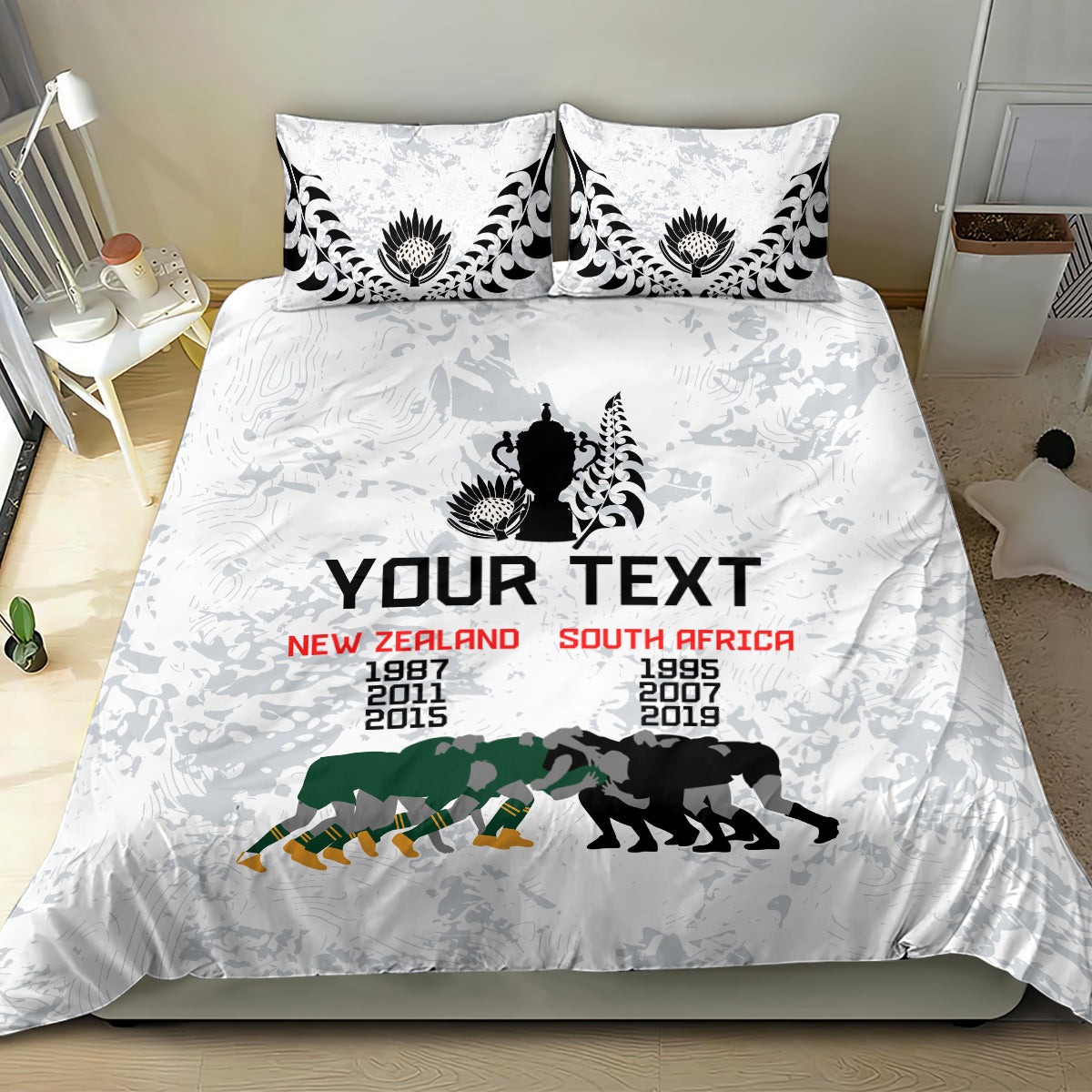 Custom New Zealand South Africa Rugby Bedding Set History Commemorative World Cup Winners Unique LT9 - Polynesian Pride