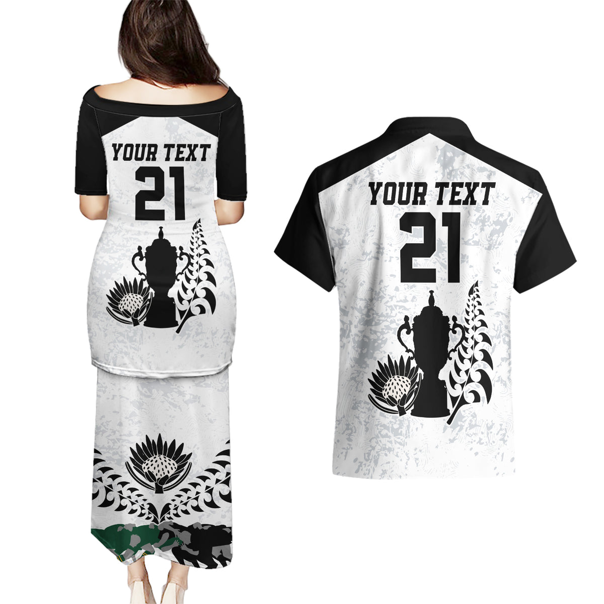 Custom New Zealand South Africa Rugby Couples Matching Puletasi Dress and Hawaiian Shirt History Commemorative World Cup Winners Unique LT9 - Polynesian Pride