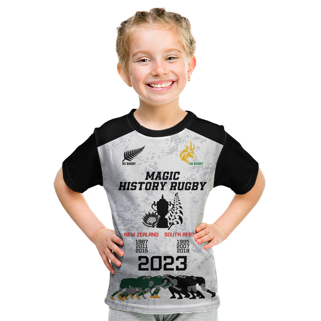 Custom New Zealand South Africa Rugby Kid T Shirt History Commemorative World Cup Winners Unique LT9 White - Polynesian Pride