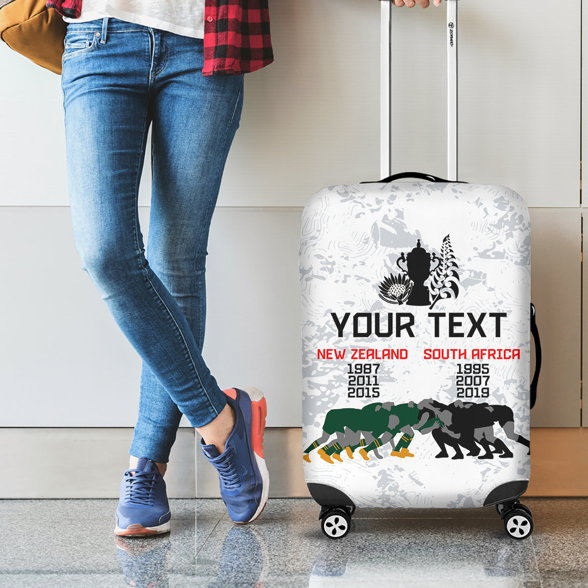 Custom New Zealand South Africa Rugby Luggage Cover History Commemorative World Cup Winners Unique LT9 - Polynesian Pride