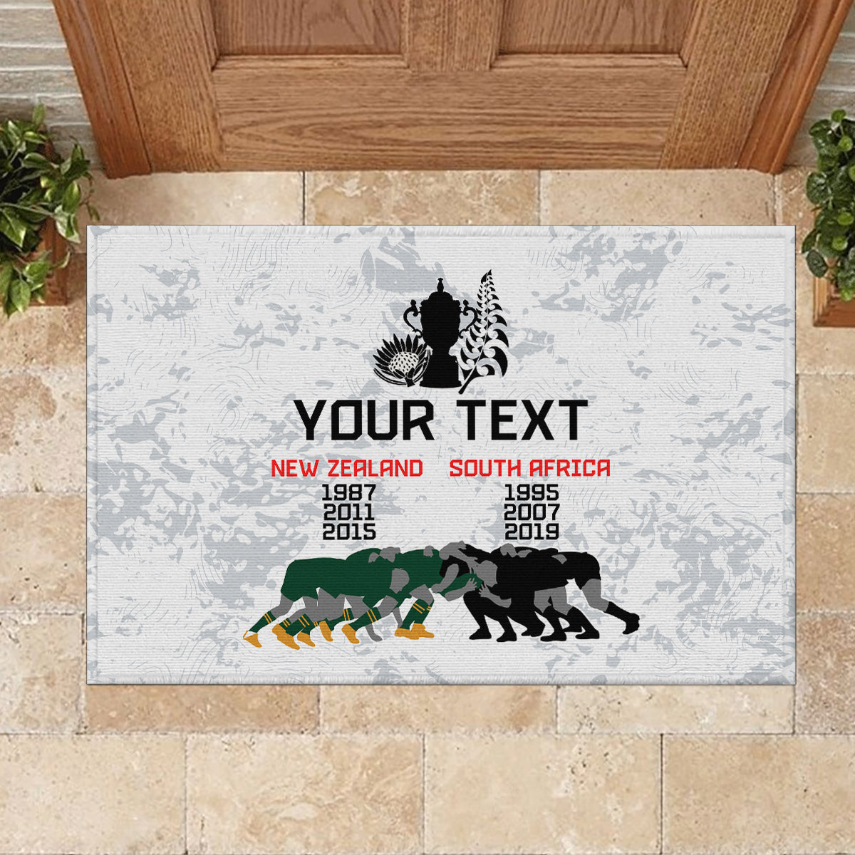 Custom New Zealand South Africa Rugby Rubber Doormat History Commemorative World Cup Winners Unique LT9 - Polynesian Pride