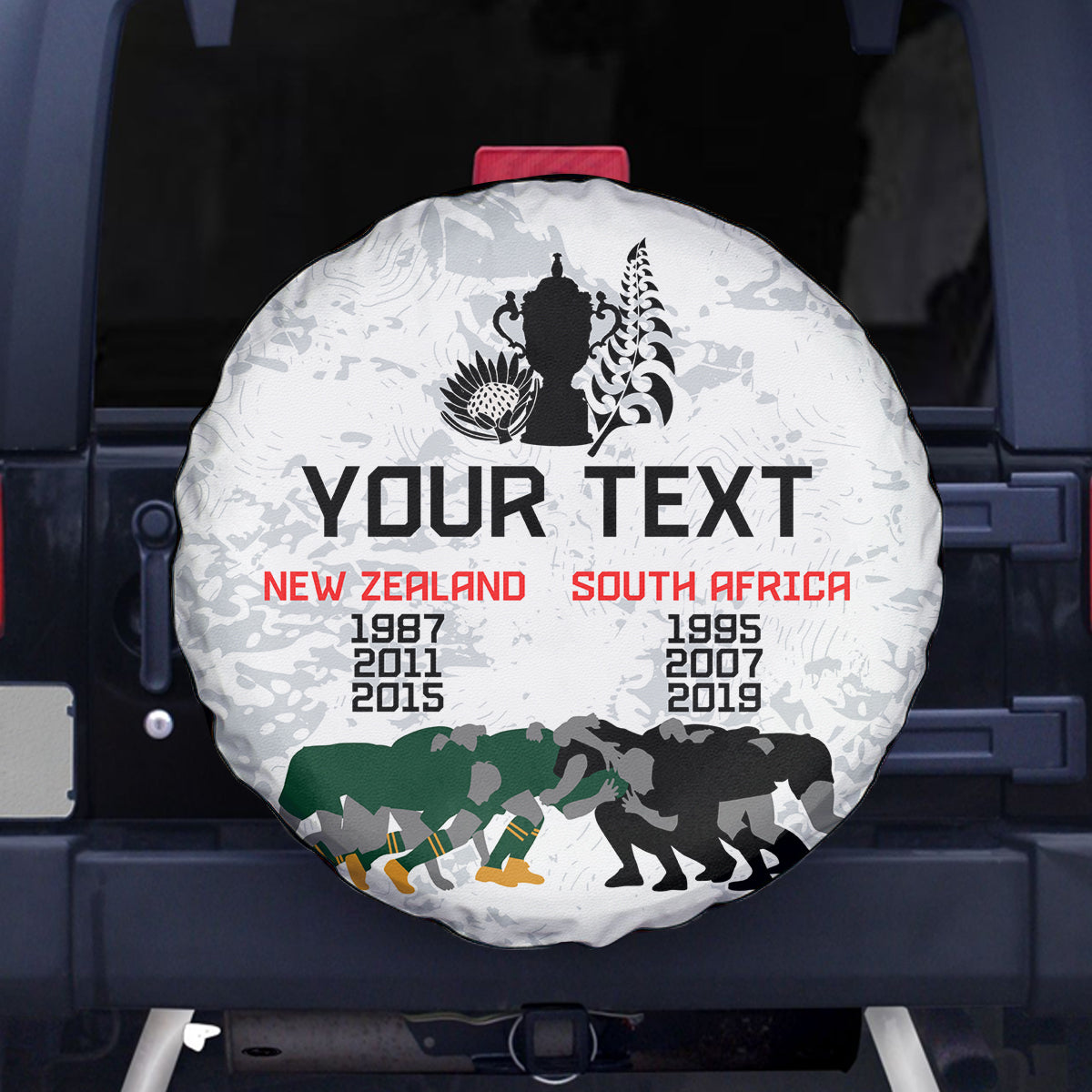 Custom New Zealand South Africa Rugby Spare Tire Cover History Commemorative World Cup Winners Unique LT9 White - Polynesian Pride