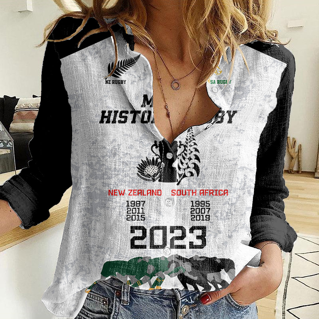Custom New Zealand South Africa Rugby Women Casual Shirt History Commemorative World Cup Winners Unique LT9 Female White - Polynesian Pride