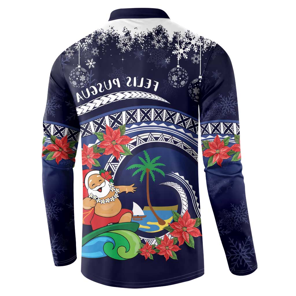 Felis Pusgua Guam Santa Button Sweatshirt Merry Christmas with Polynesian Tribal