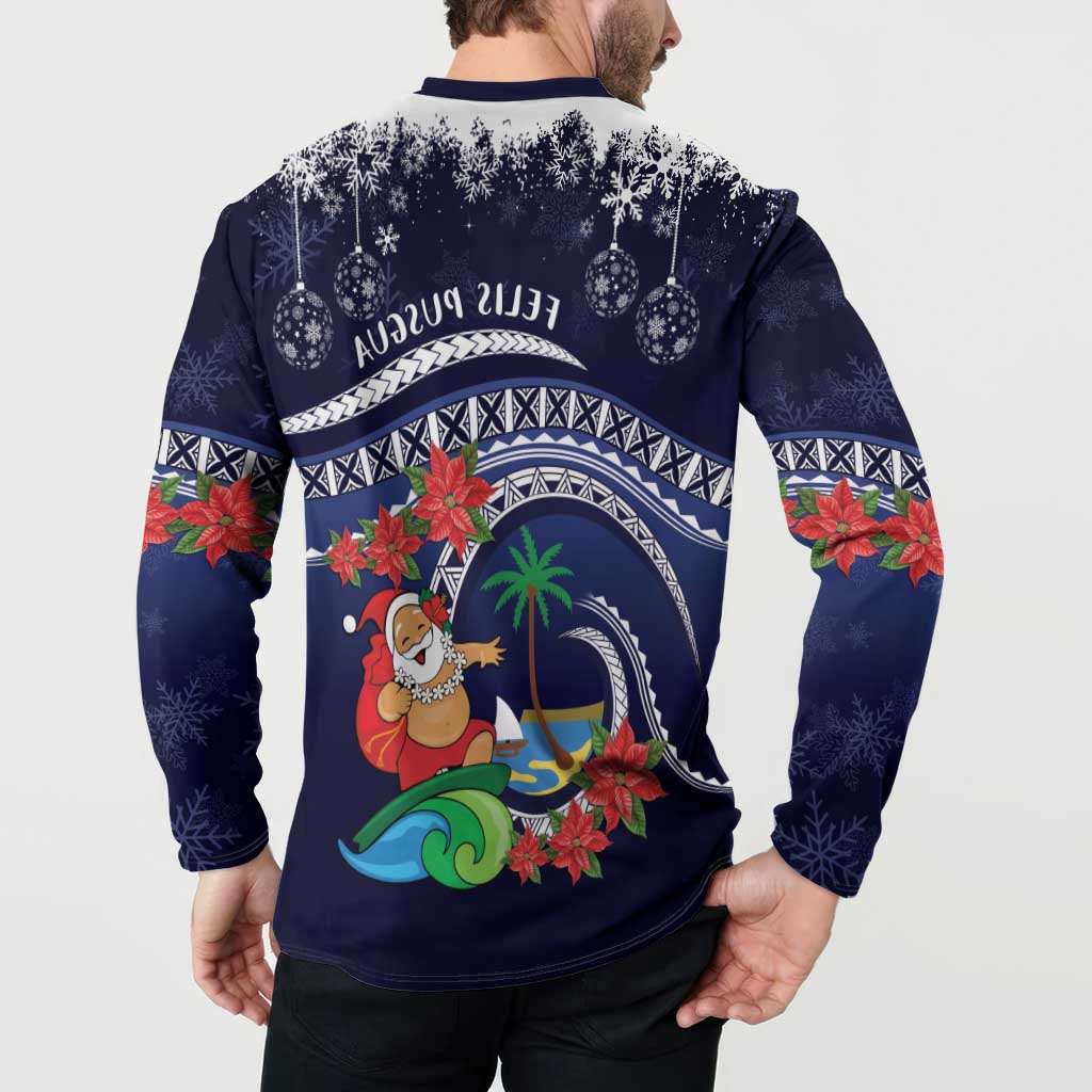 Felis Pusgua Guam Santa Button Sweatshirt Merry Christmas with Polynesian Tribal