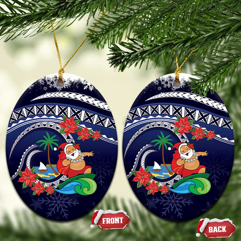Felis Pusgua Guam Santa Ceramic Ornament Merry Christmas with Polynesian Tribal LT9 Oval Blue - Polynesian Pride
