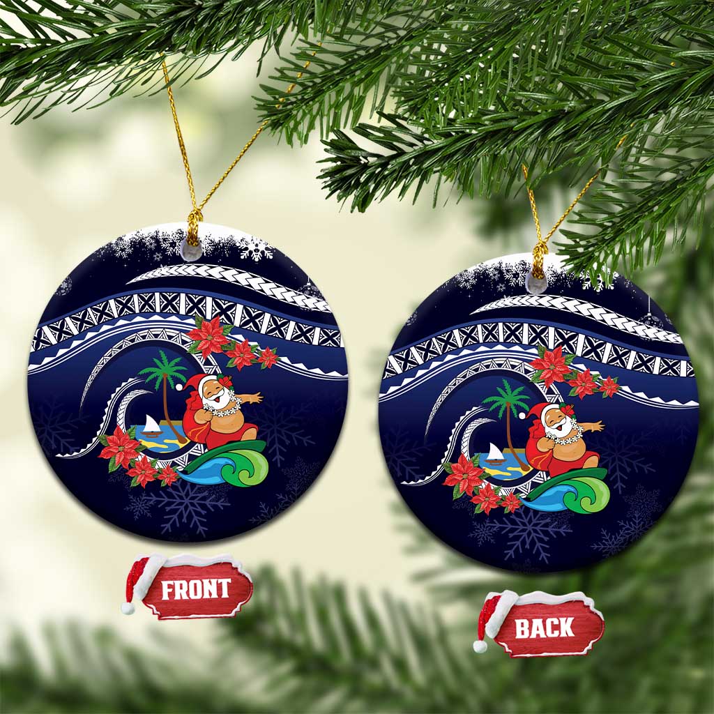Felis Pusgua Guam Santa Ceramic Ornament Merry Christmas with Polynesian Tribal LT9 Circle Blue - Polynesian Pride