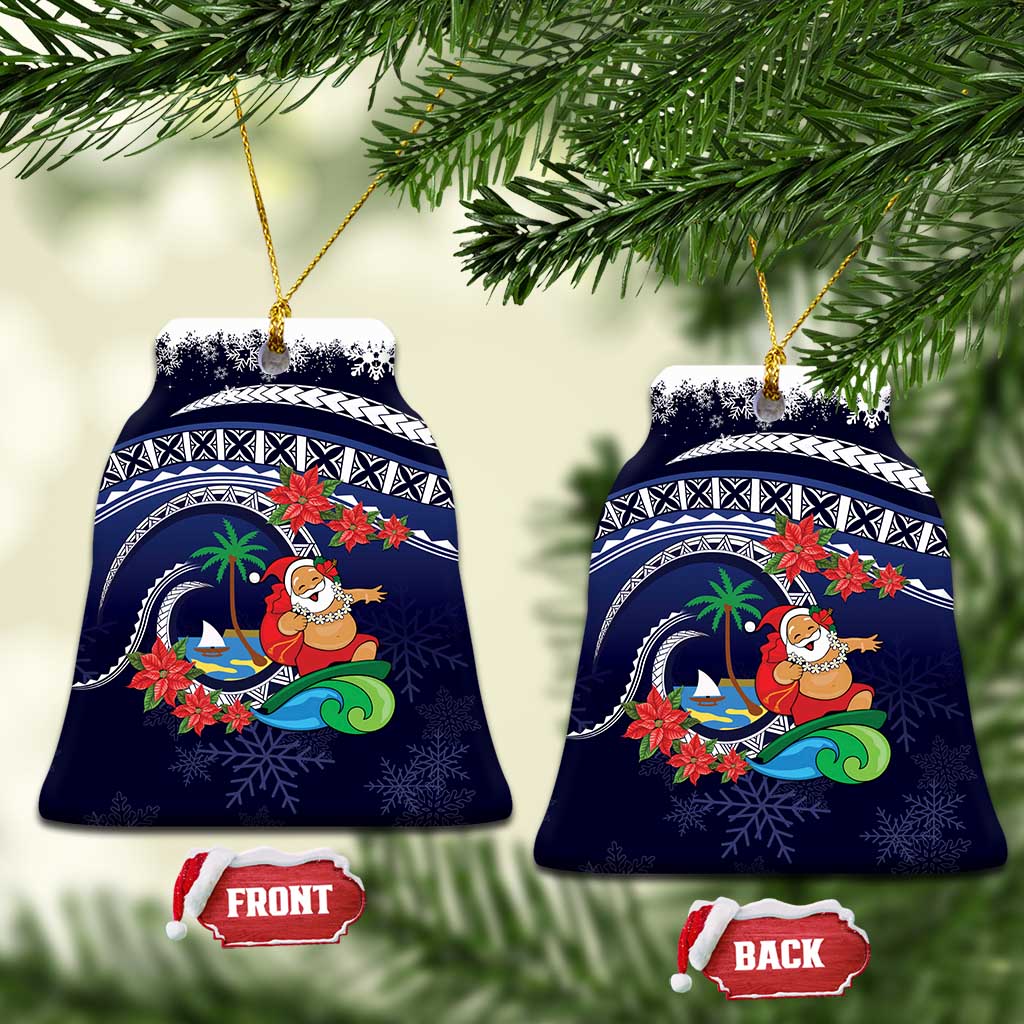 Felis Pusgua Guam Santa Ceramic Ornament Merry Christmas with Polynesian Tribal LT9 Bell Flake Blue - Polynesian Pride
