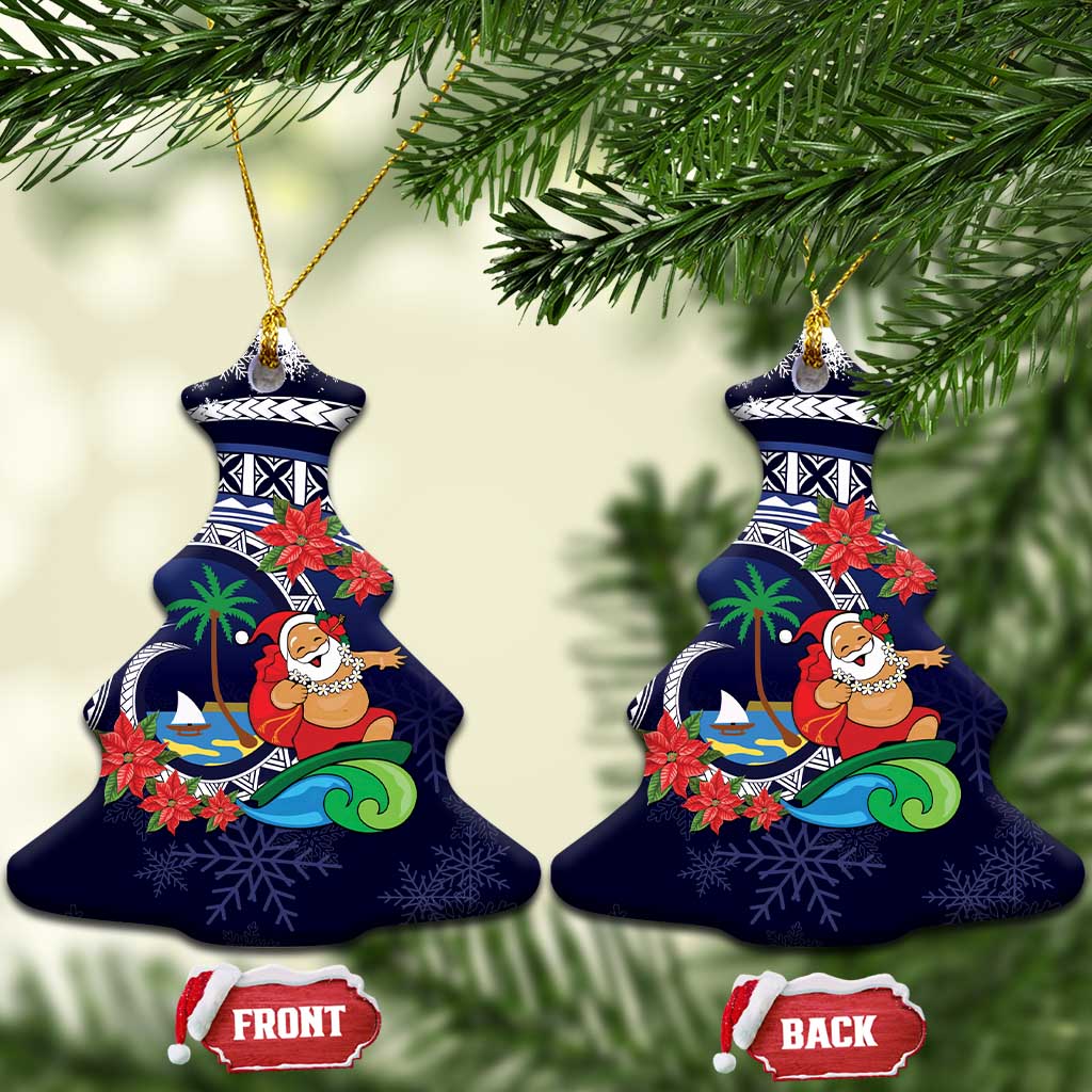 Felis Pusgua Guam Santa Ceramic Ornament Merry Christmas with Polynesian Tribal LT9 Christmas Tree Blue - Polynesian Pride